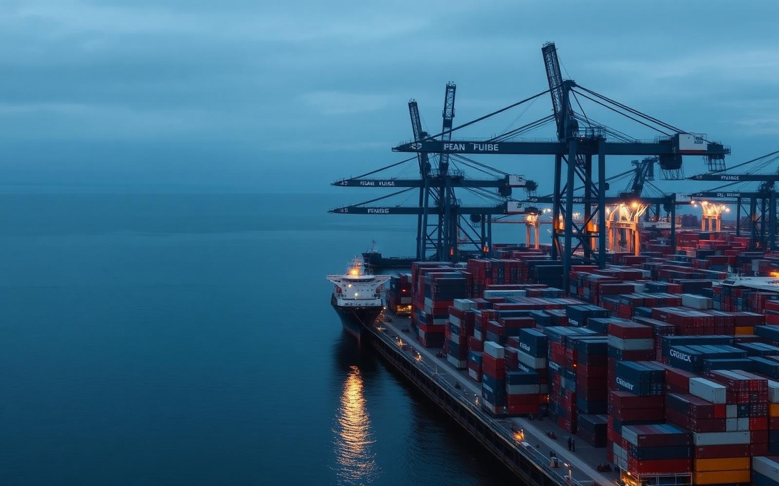 Nordic port and shipping infrastructure at blue hour